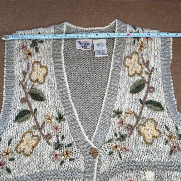 Huntington Ridge Vtg Hand Knitted Cottage Neutral Gray Beige Sweater Vest Sz M - Picture 9 of 9